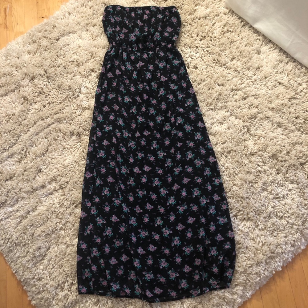 Forever 21 Strapless Black Floral Maxi Dress, S - Picture 2 of 2